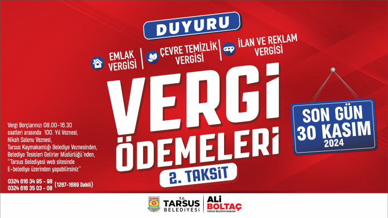 TARSUS BELEDİYESİ’NDEN VERGİ ÖDEMESİ HATIRLATMASI