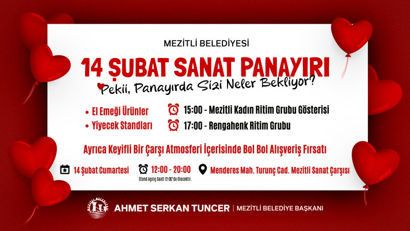 MEZİTLİ’DE 14 ŞUBAT SANAT PANAYIRI İLE SANAT, MÜZİK VE ALIŞVERİŞ BİR ARAYA GELİYOR